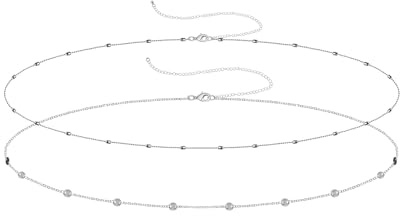 SJUIEO 2 Stück 14 Karat Silber, Scheiben-Taillenkette, Körperkette, Perlen-Taillen-Bikini, sexy, geschichtete, verstellbare Kette, wasserdicht