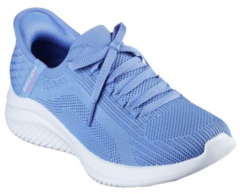 Skechers Women's Ultra Flex 3.0 Brilliant Path Sneaker, Periwinkle Knit/Pink Trim, 4 UK