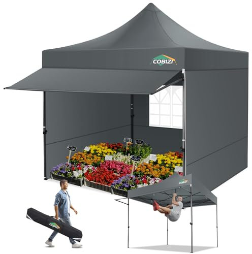 COBIZI pavillon 3x3 wasserdicht stabil Winterfest faltpavillon 3x3 partyzelt Hardtop pavillon klappbar 3x3m mit seitenwnden pop up Pavillion UV-Schutz, Grau