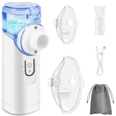 Pmgud Tragbarer Inhalator für Kinder und Erwachsene Elektrisches Inhalationsgerät mit Niedrigem Geräuschpegel, Inklusive Mundstück, Erwachsenen- und Kindermaske, Ideal für Zuhause und Reisen - Blau
