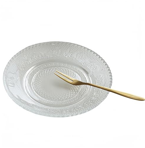Lot de 6 assiettes à salade en verre transparent vintage de 14 cm avec beau motif sculpté pour la maison et le mariage