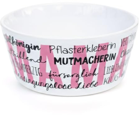 Papierdrachen Müslischale Porzellan - Mama - Mutmacherin & Heldin Design Rosa - Weiß Schwarz - 15 cm - Geschenk Muttertag - Innendruck Ich hab dich lieb