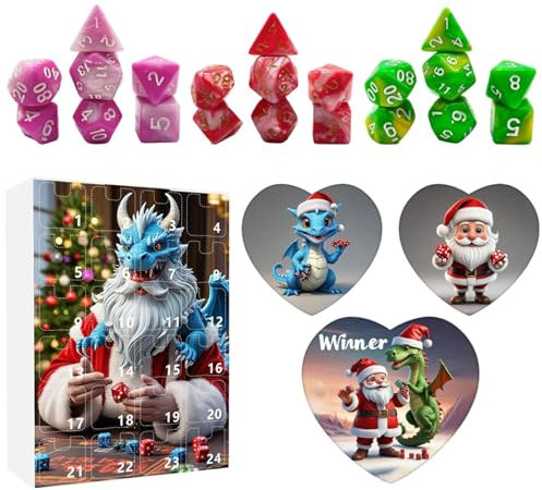 Würfel Adventskalender 2024, Adventskalender Würfel Countdown-Kalender Mit 21 Würfeln + 3 Acryl-Dekorationen, Weihnachts-Adventskalender Würfelornament Für Gamer Rollenspiele, Weihnachtsdekorationen