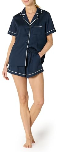 Amazon Essentials Femme Ensemble de Vêtements de Nuit, Short et Haut Boutonné à Manches Courtes en Satin