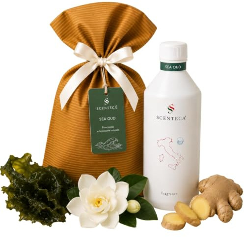 SCENTECA Nachfüllung für Kaltvernebelungs-Diffusoren Duft Sea Oud, Raumduft mit ätherischen Ölen aus Algen, Gardenie und Ingwer, frischer und umhüllender Duft für Zuhause und Büro, 500 ml