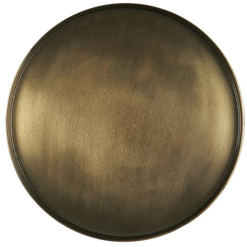Round Brass Candle Plate, Decorative Antique Gold Finish, Metal Tray (Medium (19cm))
