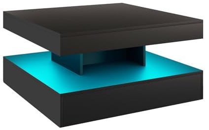 radelldar Couchtisch LED, Wohnzimmertisch Hochglanz mit 16-Farbiger LED Beleuchtung, Sofatisch für Wohnzimmer (Schwarz, 78 x 78 x40cm)