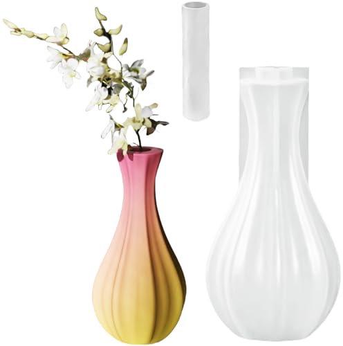 ALEFBET Moule en silicone, vase avec col étroit, petit vase en plâtre à couler, moule en résine époxy D5437
