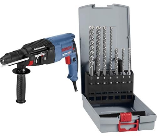 Bosch Professional GBH 2-26 F SDS-Plus-Bohrhammer 830W incl. suitcase + 7X PRO SDS plus-5X Hammer Drill Bit Set (for Concrete, Lime and Sand Bricks, Ø 5-12 mm, Accessory Rotary Hammer, Breakers)
