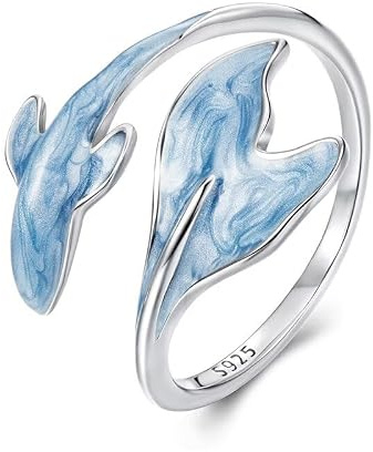 Damen S925 Reinsilber Platin plattiert Niedlich Einfach Blau Tropföl Handwerk Walförmig Offener Ring