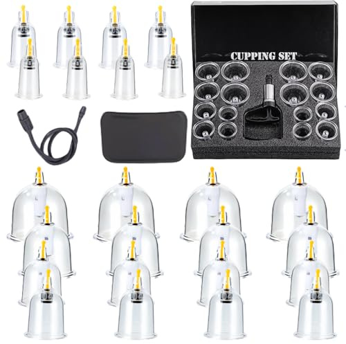 32 coppette con pompa a vuoto, in vetro per viso e corpo, set di coppette con calamite per punto di agopressione, set di coppette con scatola di immagazzinaggio, set per tutto il corpo, rilassare i