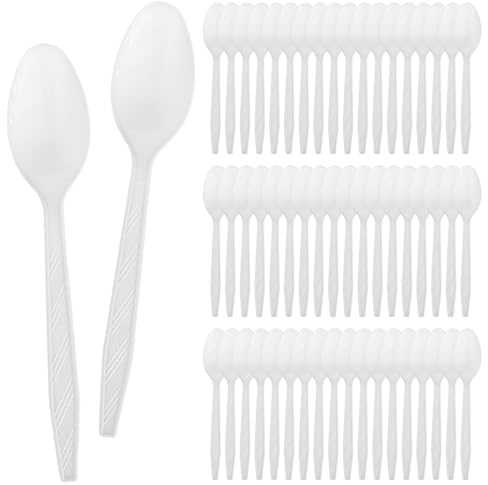 100 Stück Wiederverwendbare Strapazierfähige Löffel Reusable Weiß Eislöffel Robust Klein Dessertlöffel für Familie Partys Geburtstagsfeiern Hochzeiten