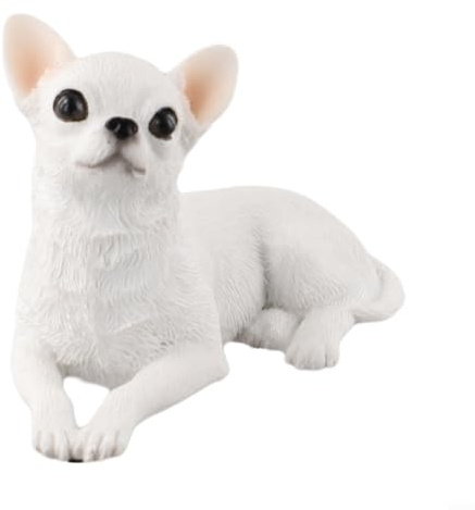 KHIronHive Sitzender Chihuahua-Gartenornament, realistische Hundefigur aus Kunstharz mit lebensechten Augen, handgearbeitete Details, frostbeständig, für den Außenbereich, für Skulptur für Terrasse