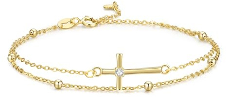GAVU Kreuzanhänger Armband mit doppellagiger Kette Konfirmationsarmband mit Kreuz Charm Firmungsarmband für Damen