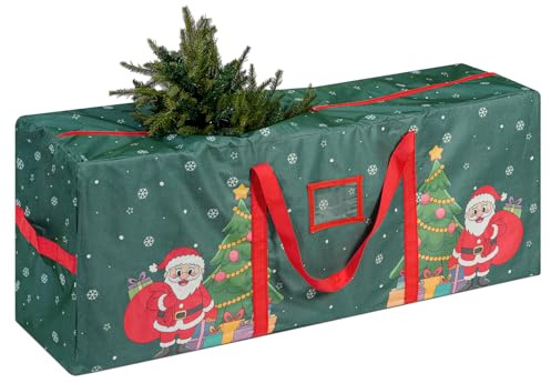 YiYa Christmas Tree Storage Bag for 7.5 Ft Heavy Duty 600D Oxford Xmas Tree Bag Waterproof Christmas Storage Container With Handles for Xmas Santa Claus Trees (Green, L)