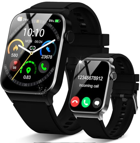 STECEi Smartwatch Herren Damen, 1,85'' HD Touchscreen Smart Watch mit Bluetooth Anrufe, 110+ Sportmodi Fitnessuhr mit Herzfrequenz Schlafüberwachung Schrittzähler, IP68 Wasserdicht Tiefschwarz