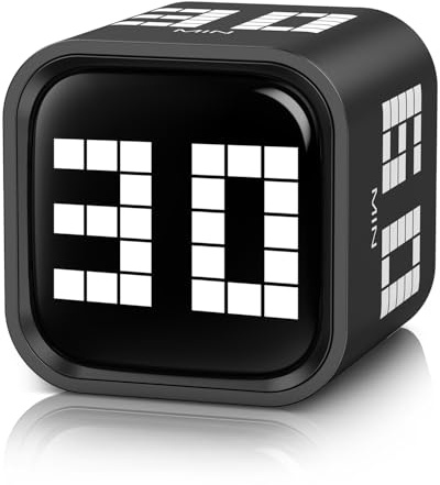 Pomodoro Timer Cube, ORIA Countdown Time Timer LED mit 5/10/30/60 Min | Pomodoro-Timer Würfel Minimal Desk für Kinder Studenten, Digital Productivity Uhr für Kochen, Studium, Sport, Arbeit, Schwarz