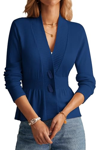 GRACE KARIN Damen-Strickjacke 2025 Herbst, langärmelig, bauchfrei, trendig, Knopfleiste vorne, Schößchen, Oberteil, leicht, Königsblau, XX-Large