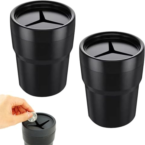 Lot de 2 Poubelles Voiture avec Couvercle, Porte-Monnaie Universel pour Automobiles, Mini Poubelle de Voiture Compacte, Étanche, Boîte Rangement Pratique