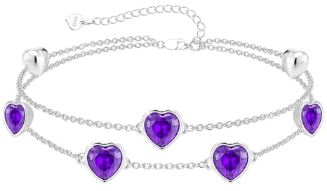 Herz Armband 925 Silber Zweireihiges Geburtsstein Damen Armbänder Geschenke | Verstellbare wasserfest Geburtstag Armbänder Zirkonia Schmuck für Frauen Freundin Mädchen Doppelarmband Geburtstagsgeschenk