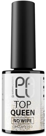 PALU - Top Coat ohne Schwitzschicht - No Wipe UV LED Überlack - Ohne Inhibitionsschicht, intensiver Glanz, Mittelviskos - Transparent mit gold-gelbem Glitzer - Meerjungfrauen Effekt - Queen 11 g