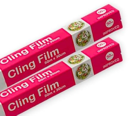 DEALONIC® Premium Cling Film 2 Roll Pack 50 m x 30 cm (Total 100M) Kitchen Food Wrap, Waterproof Plastic Wrap, Strong Food-Grade Film for Fridge, Freezer & Cooking