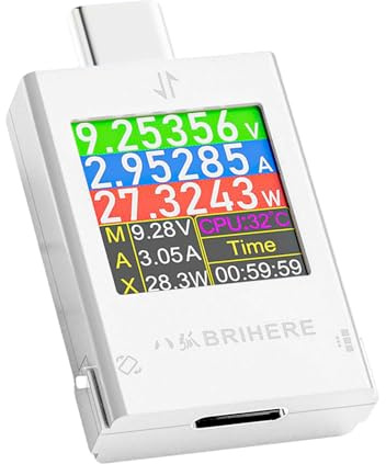 Heemol Tester USB C, multimetro digitale, DC 4,5 – 50 V, 0 – 6 A, 600 W, voltmetro di potenza, tester di tensione, misuratore di corrente USB, bianco
