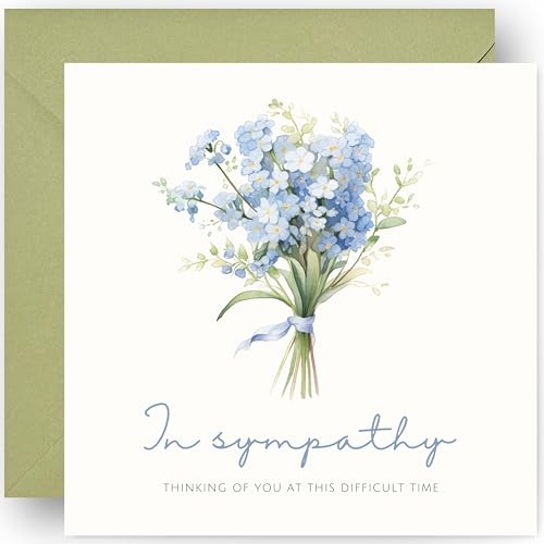 Sympathy Cards – Thinking of You - Condolence Card for Bereavement Funeral and Loss – with Sage Green Envelope - Size: 14cm