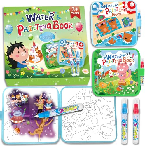 Elfew 2 Pièces Réutilisable Livre Magique à l'eau, Garçons Filles Présents | Livre de Dessin Magique avec 2 Stylo, Réutilisable, Jouets Peinture, Art Sans Salissure pour Enfants de 3 à 8 Ans