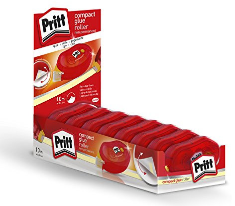 Pritt Pegamento para rodillos compactos - Pegamentos y adhesivos (carrete de cinta adhesiva, 10 m, no permanente, 8,4 mm, 4 g), paquete de 1 carrete