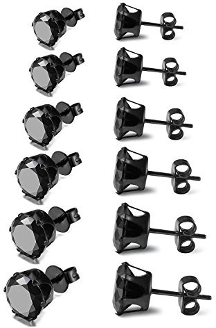 Cupimatch 6 Paare Edelstahl Ohrstecker Set, schwarz Kreis Zirkonia Ohrschmuck Ohrringe für Damen und Herren, Durchmesser 3mm-8mm