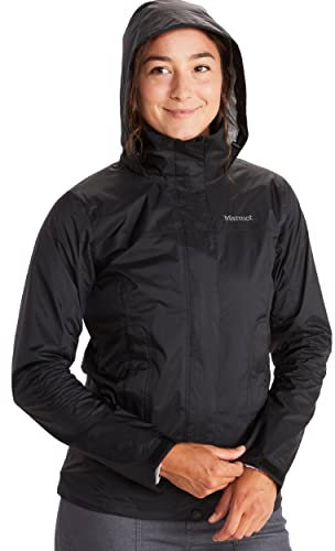 Marmot Damen Wm's PreCip Eco Jacket, Wasserdichte Regenjacke, winddichter Regenmantel, atmungsaktiv, faltbarer Hardshell Windbreaker, ideal zum Fahrradfahren & Wandern, Black, M
