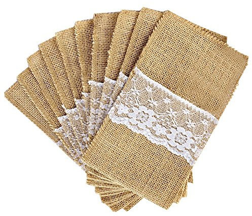 Telacum - Porta-utensilios de arpillera natural de 10 x 20 cm, para cuchillos, tenedores, bolsa para cubiertos, fiestas, fiestas, bodas, vajillas, decoraciones (100)