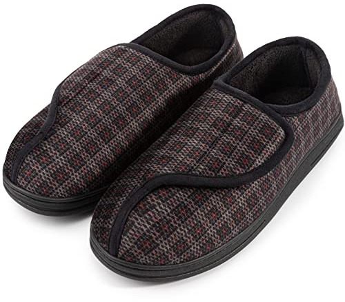 LongBay Men's Diabetic Wide Fit Slippers Comfy Warm Plush Fleece Memory Foam Arthritis Edema Swollen House Shoes Grey 8UK