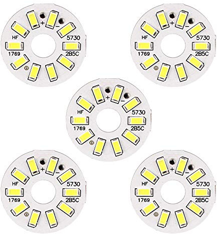sourcing map 5uds 300mA 5W 10 LED 5730 Surface Mounted Devices 35mm Dia | LED Chip Módulo Aluminio Tablero, Puro Blanco, Súper Brillante