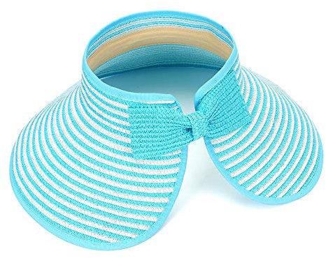 MK MATT KEELY Großer Strandhut aus Stroh, faltbar, breite Krempe, Sonnenhut für Damen, Schirmmütze, Eimer mit Schleife, Blauer Streifen, Einheitsgröße