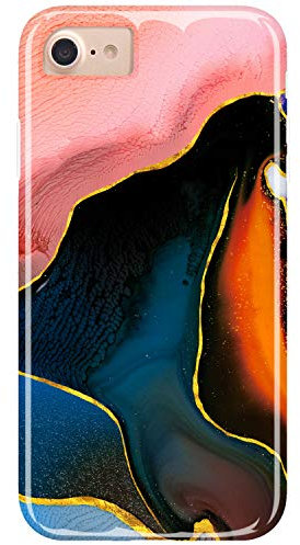 JIAXIUFEN Schutzhülle für iPhone SE 2022, iPhone SE 2020, goldfarben, glitzernd, Marmor-Design, schlank, stoßfest, flexibel, für iPhone 6/6S/7/8/SE, Rosa/Schwarz