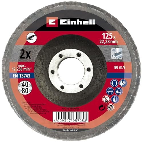 kwb by Einhell Kit de 2 disques à lamelles pour meuleuses d’angle (Ø 125 x 22,23 mm, Cut-Fix, disques abrasifs à lamelles pour métal et acier)