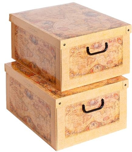 Lavatelli Baulotto Marco Polo – 2 Pack Decorative Cardboard Storage Boxes with Lids & Handles – Toy & Clothes Storage Organisers for Home, Bedroom & Archive – 50×39×24 cm (19.7 × 15.7 × 9.8 in)