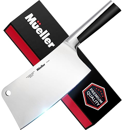 Mueller 7-Inch Meat Cleaver Butcher Knife - German High Carbon Steel, Laser-Tested Razor-Sharp Blade, Heavy Duty Bone Chopper for Meat & Vegetables, Home & Restaurant, Gift for Him