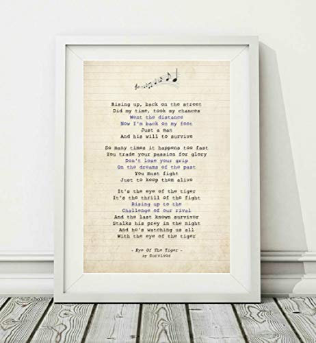 Didymus Co Poster mit Songtext Survivor - Eye Of The Tiger, ungerahmt, Größen A4 (29,7 x 21 cm) und A3 (42 x 29,7 cm) (A3)