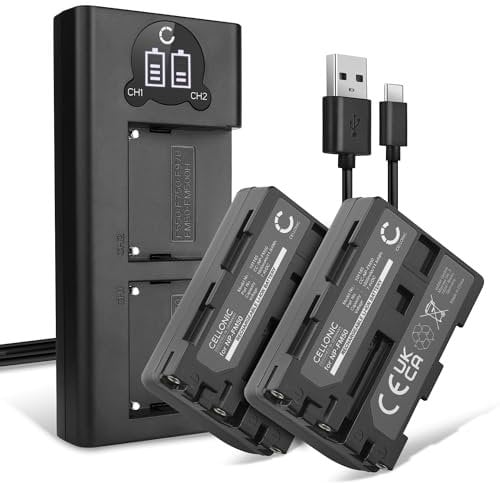CELLONIC, Battery for Camera compatible with Sony NP-FM50, Cyber-shot NP-FM30 (7.4V, 1600mAh) 2 Pieces + Dual Charger