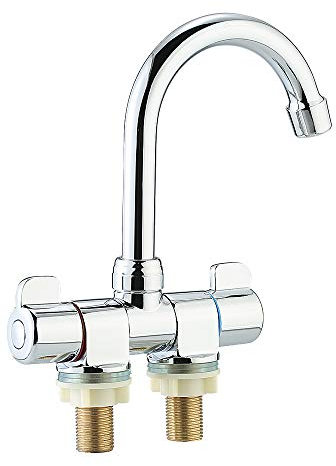 Funien Robinet de VR,Robinet de RV Pliable, Pont à Deux poignées Rotatif/Robinet de Cuisine Mural pour RV,mitigeur d'eau Chaude et Froide pour remorque de Voyage en Camping-Car