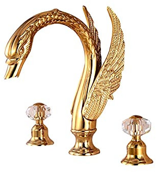 Luxus Massiv Messing Gold Wasserhahn Bad Schwan Wasserhähne Doppel Kristallgriff Dreiloch Waschbecken Wasserhahn