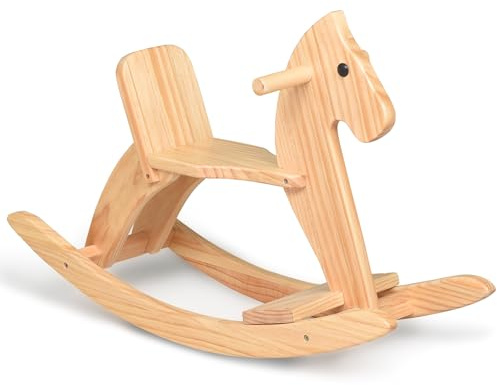 KRAND Rocking Horse Wooden Ride On Toy for Kids Classic Design Rocking Horse with Pedal and Safe Backrest Fine Workmanship(Classic, Natural)