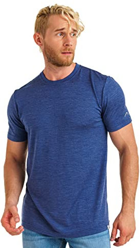 100% Merino T-Shirt Herren Kurzarm - Sport Shirt Männer Wolle, Merino Unterwäsche Herren (Mittel, Windsor Blue)