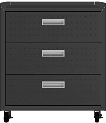 Manhattan Comfort Fortress Garagenkommode aus strukturiertem Metall, 80 cm, mit 3 Schubladen mit Vollauszug, Anthrazit