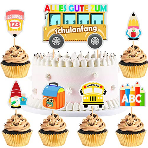 MEZHEN Schulanfang Tortendeko Einschulung Kuchen Deko Cupcake Topper Schuleinführung Muffin Torte Deko für Junge Mädchen 1. Schultag Schulanfang Party Dekorationen 25 Stück