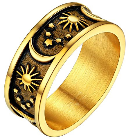 FaithHeart Herren Damen Stern Sonne Mond Ring Retro Vintage Fingerring in Ringgröße 67 Hip pop Statement Ring Partnerring Freundschaftsring für Geburtstag Halloween