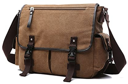 FANDARE Segeltuch Umhängetasche Herren Arbeitstasche Messenger Bag Schultertasche Aktentaschen passen 12,9-Zoll-Tablet Herrentasche zum Umhängen für Reise Schule Hochschule Arbeit Outdoor Schulranzen